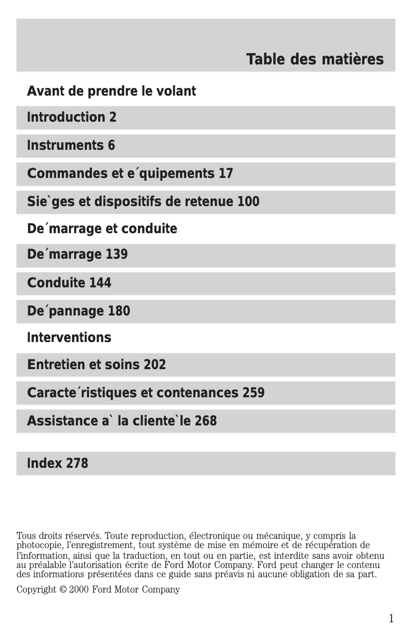 Page n°1 - Manuel utilisateur Ford Escape (2001)