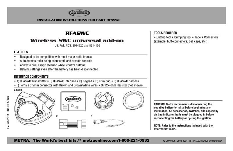 Page n°1 - Guide d'installation Metra RFASWC