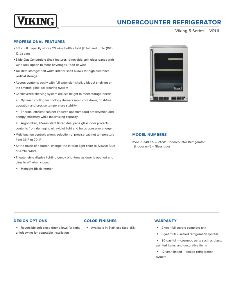 Page 1 de la notice Fiche technique Viking VRUI5241GSS