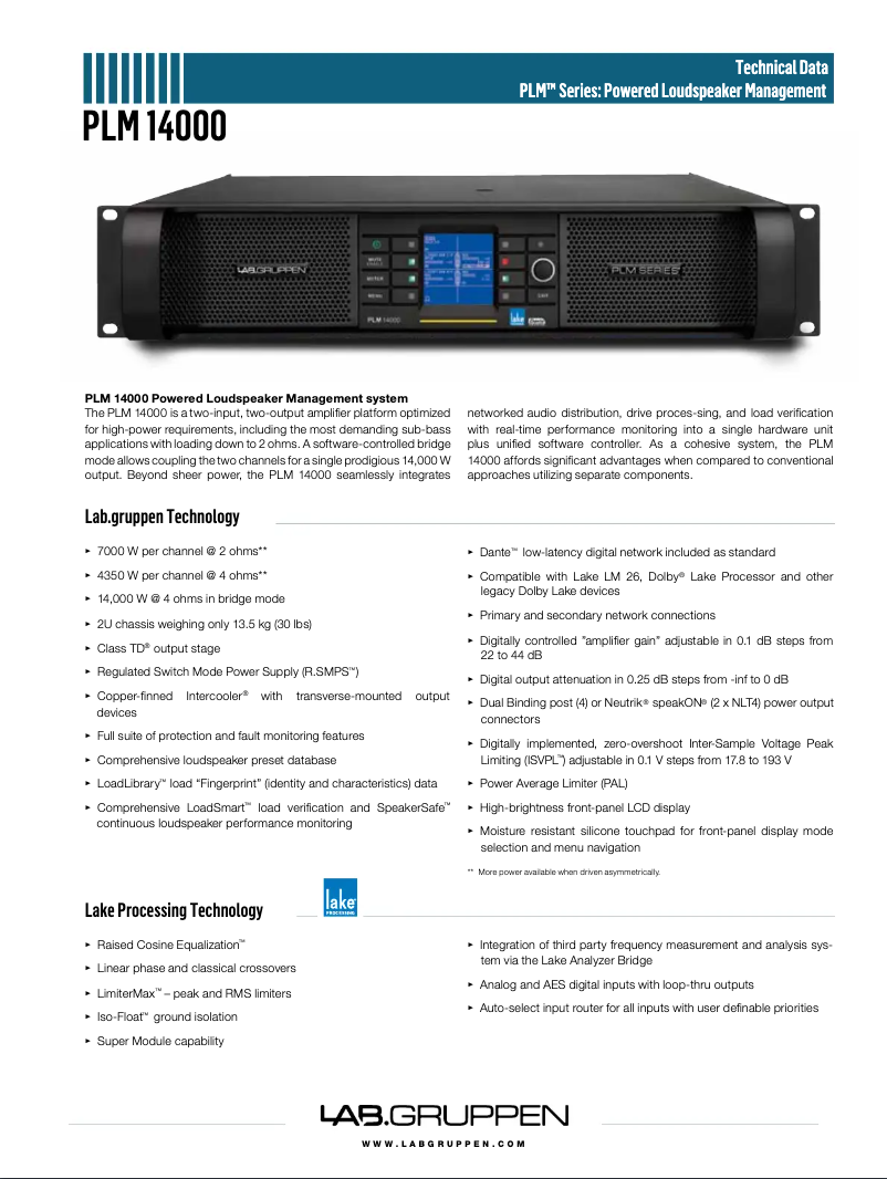 Página 1 del manual Ficha técnica Lab Gruppen PLM 14000
