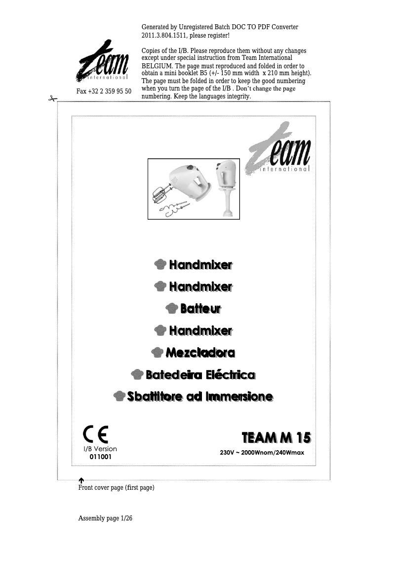 Page n°1 - Manuel utilisateur Team M 15