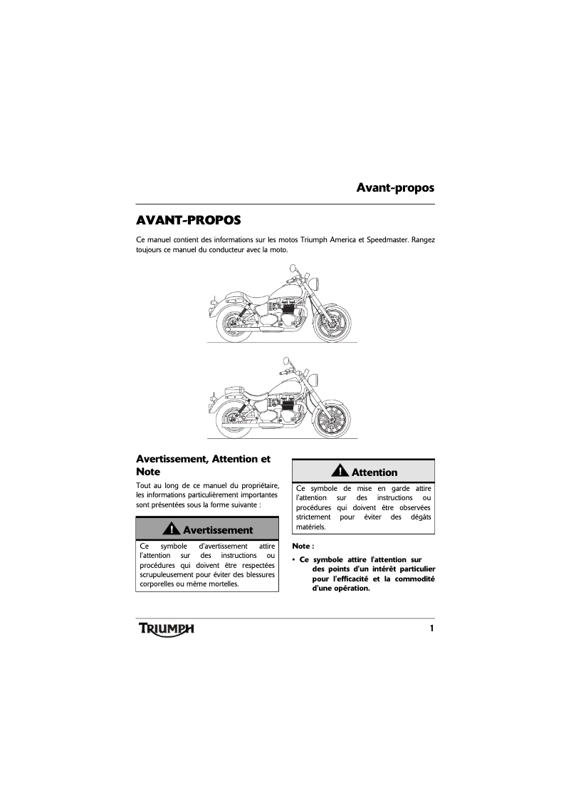 Page n°1 - Manuel utilisateur Triumph Speedmaster (2008)