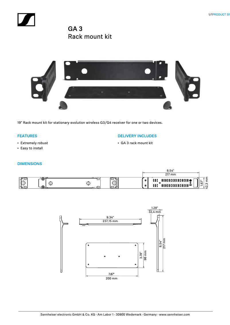 Page n°1 - Fiche technique Sennheiser KA 9000 COM