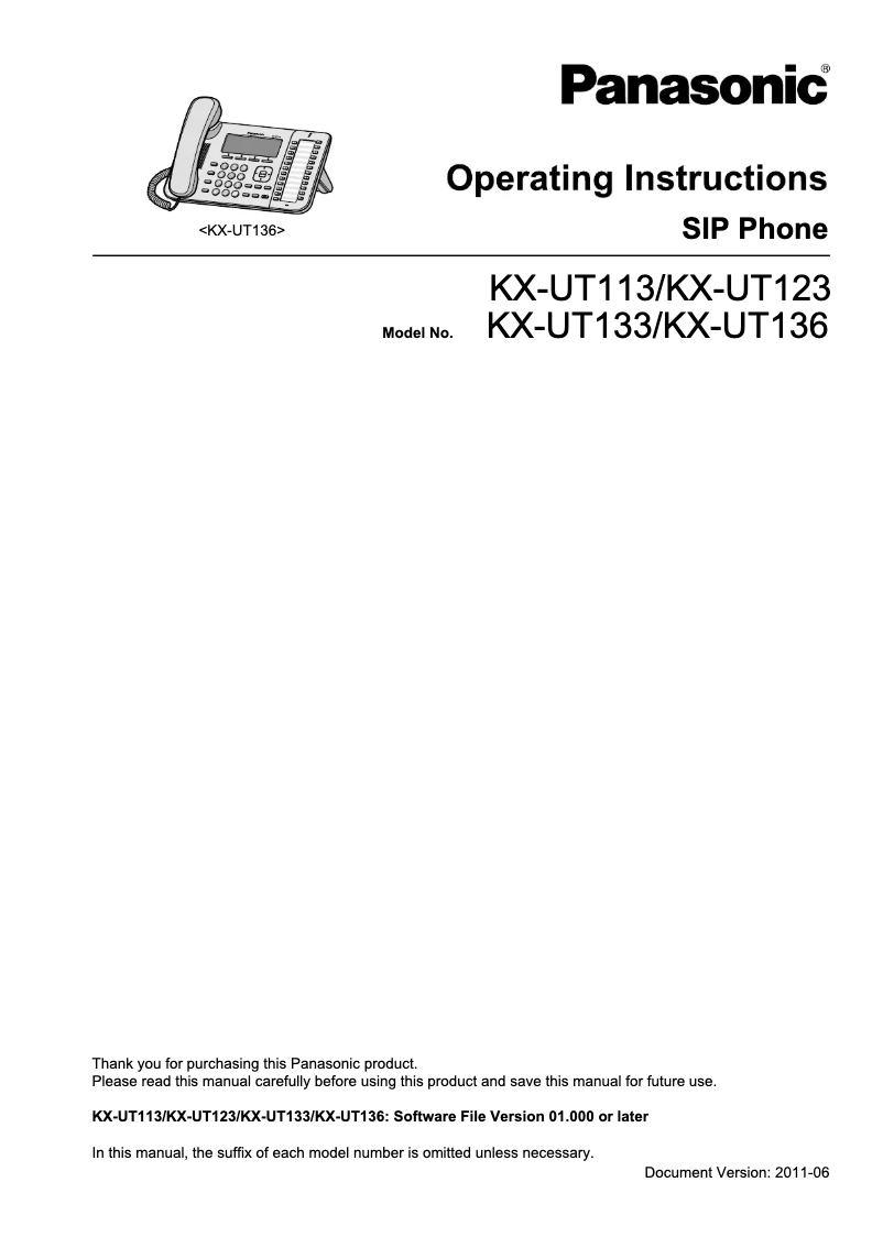 Page 1 de la notice Manuel utilisateur Panasonic KX-UT133