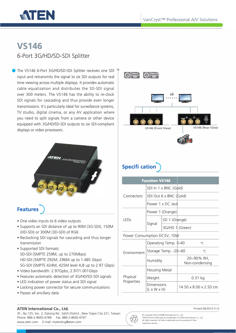 Page 1 de la notice Manuel utilisateur ATen VS146