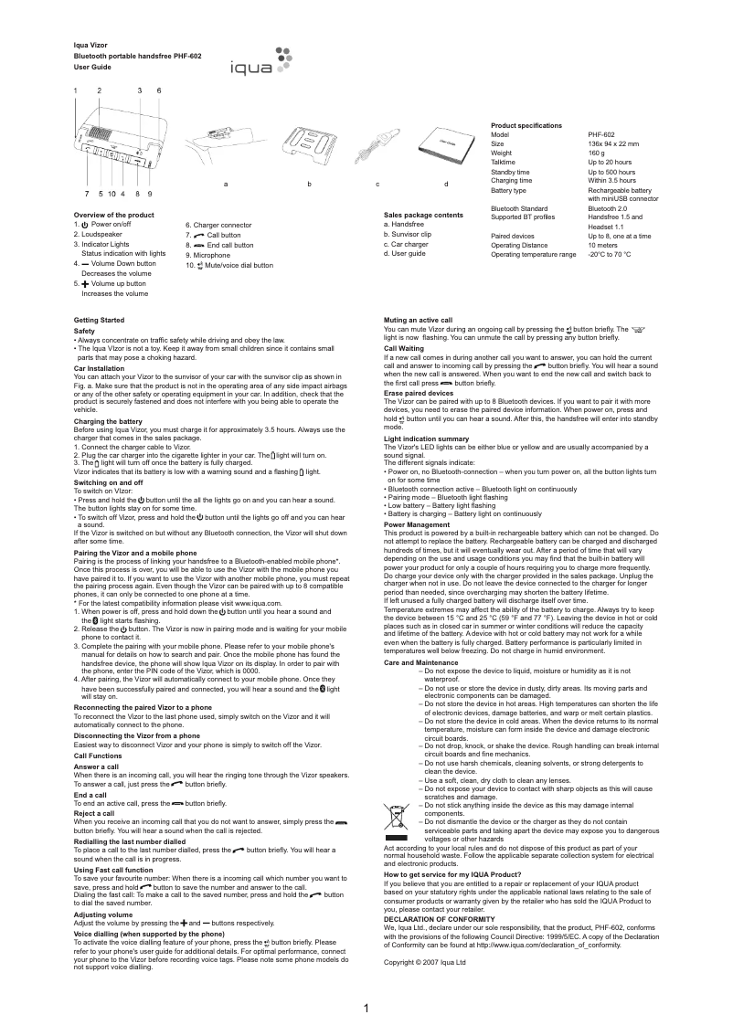 Image de la première page du manuel de l'appareil Vizor