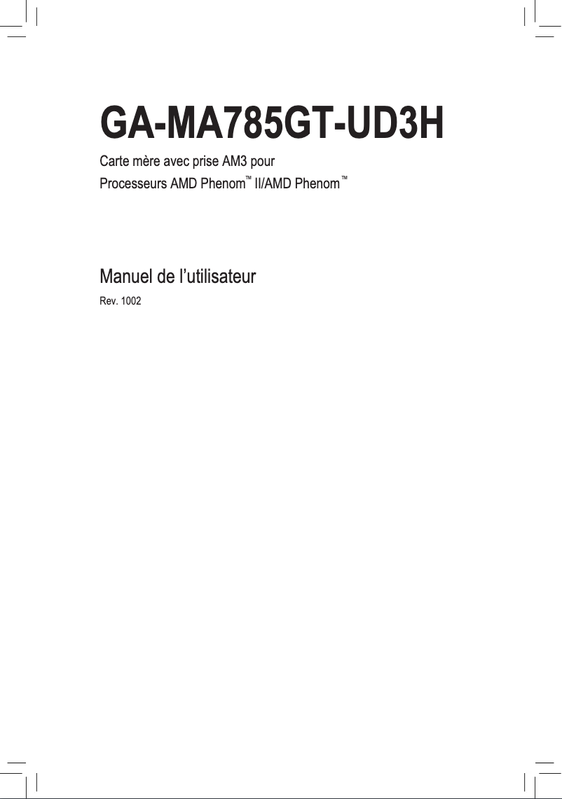 Page n°1 - Manuel utilisateur Gigabyte GA-MA785GT-UD3H