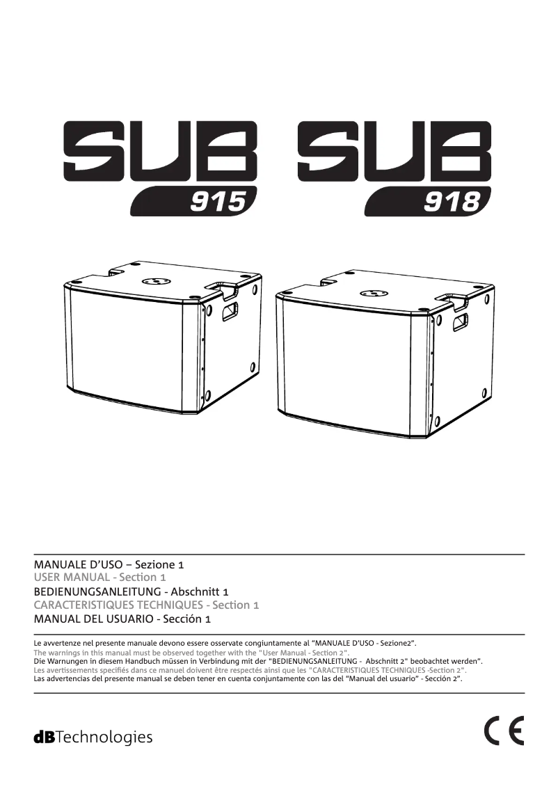 Page 1 de la notice Manuel utilisateur DB Technologies SUB 918