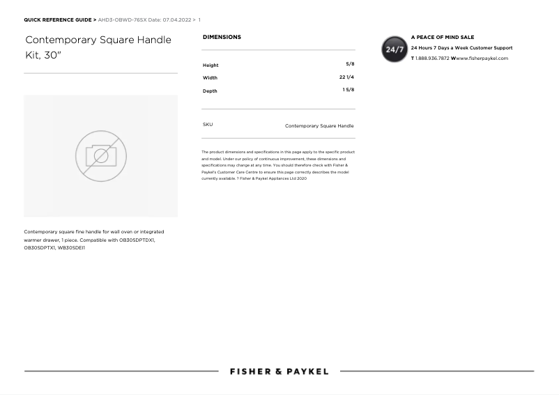 Page 1 de la notice Manuel utilisateur Fisher & Paykel AHS-OBOD-76S