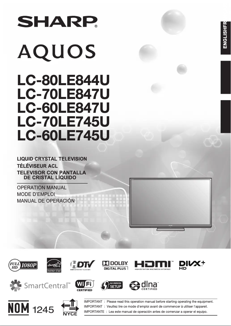 Image de la première page du manuel de l'appareil Aquos LC-80LE844U