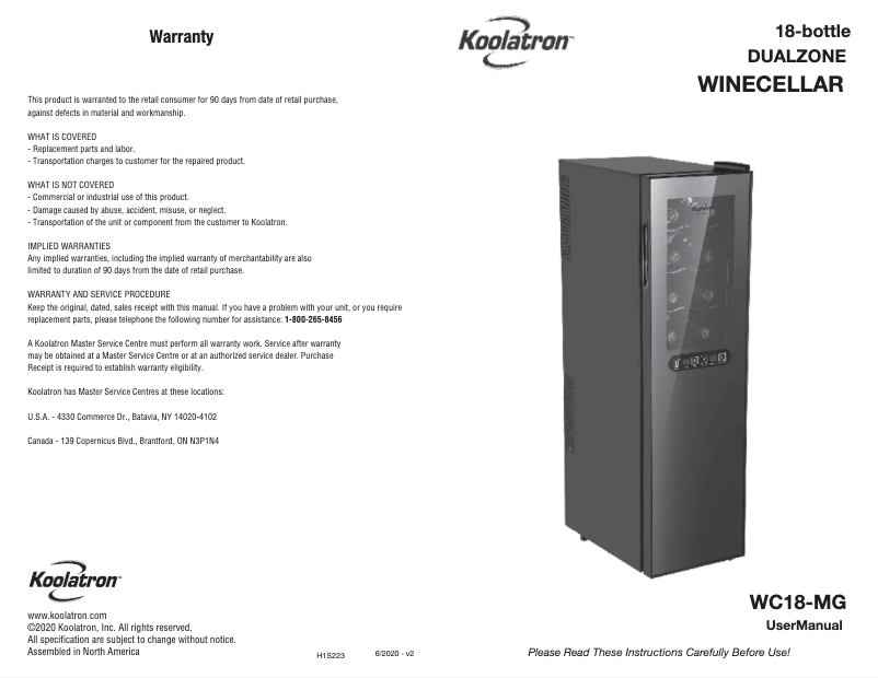 Page n°1 - Manuel utilisateur Koolatron WC18-MG
