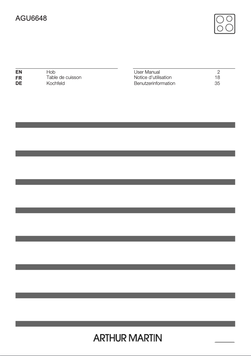 Page 1 de la notice Manuel utilisateur Arthur Martin AGU6648LXX
