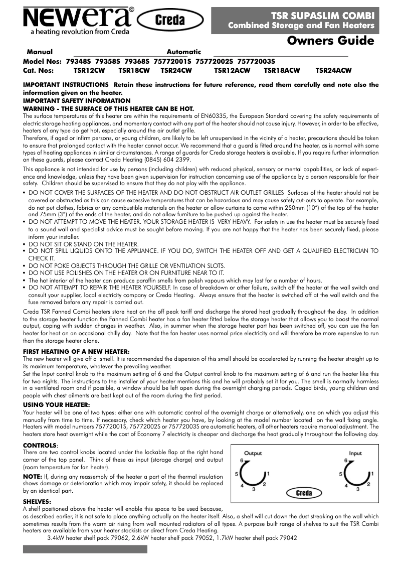 Page 1 de la notice Manuel utilisateur Creda TSR12ACW