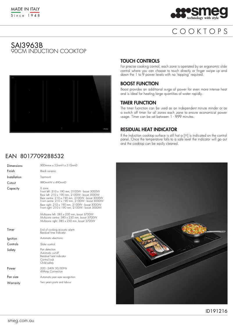 Page 1 de la notice Fiche technique Smeg SAI3963B