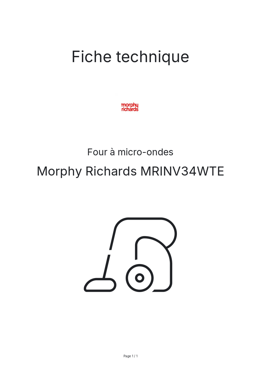 Page n°1 - Fiche technique Morphy Richards MRINV34WTE
