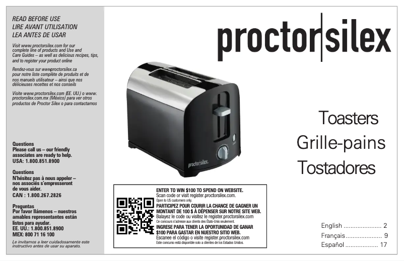 Page n°1 - Manuel utilisateur Proctor Silex 22632PS