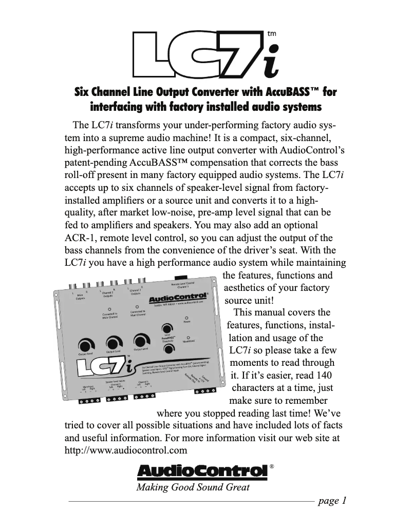 Page 1 de la notice Mode d'emploi AudioControl LC7i