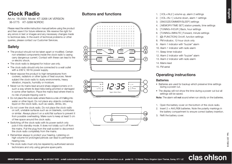 Page n°1 - Manuel utilisateur Clas Ohlson KT-3268