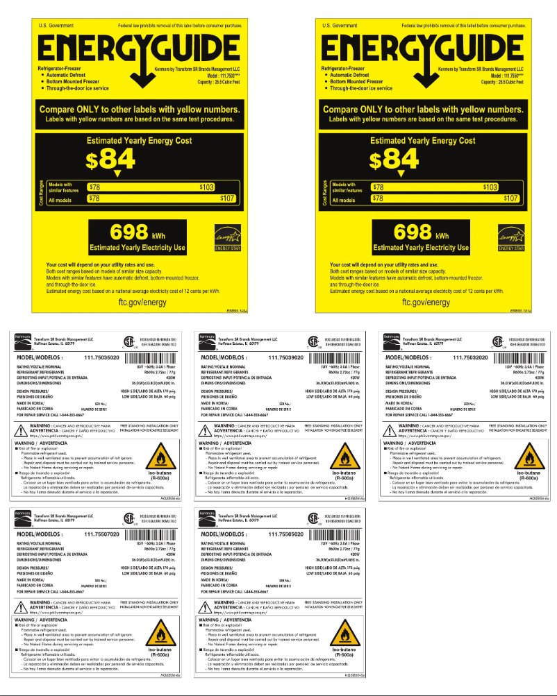 Page 1 de la notice Label énergétique Kenmore 75505