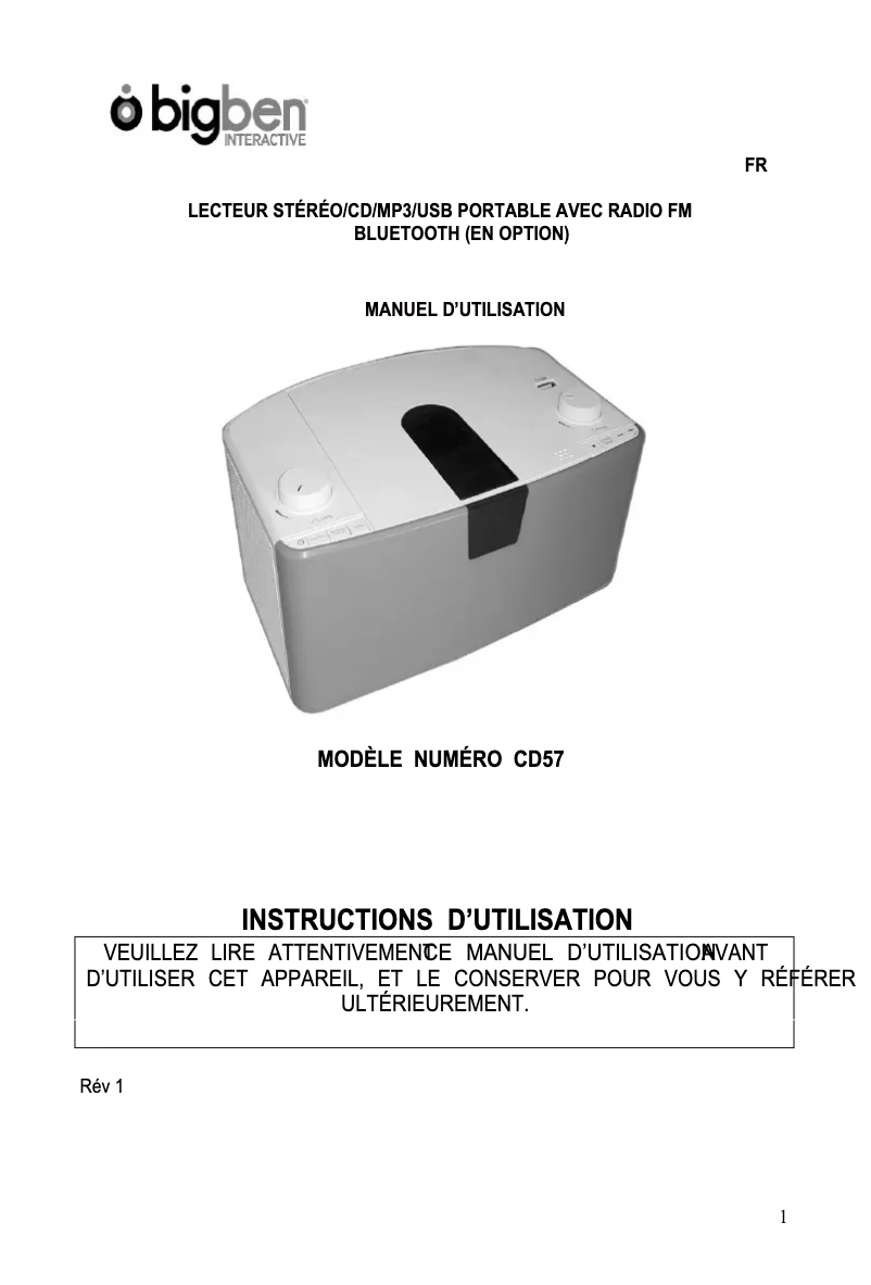 Image de la première page du manuel de l'appareil CD57