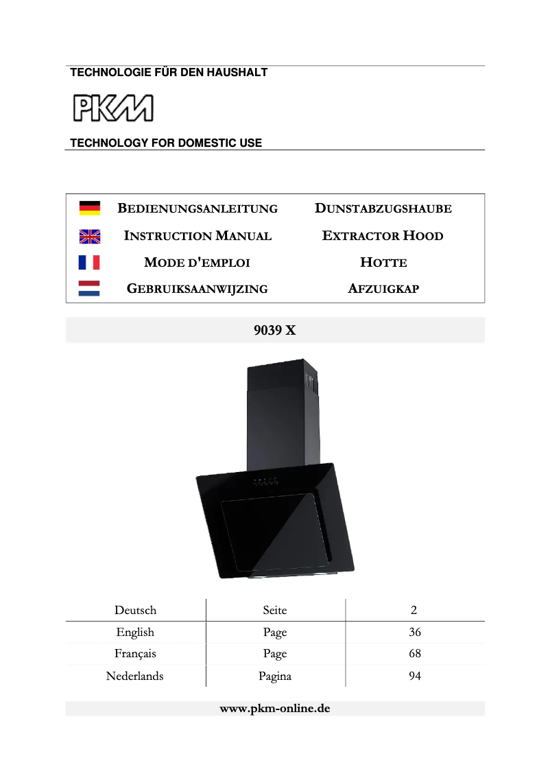 Page 1 de la notice Manuel utilisateur PKM 9039X