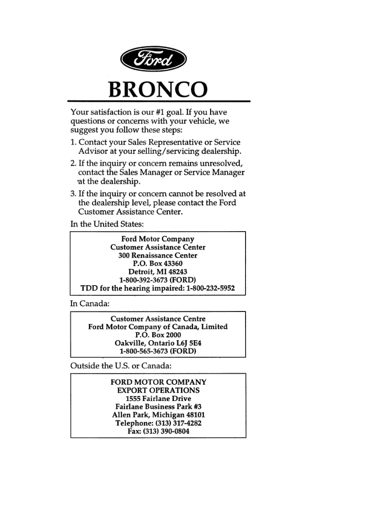 Page 1 de la notice Manuel utilisateur Ford Bronco (1995)