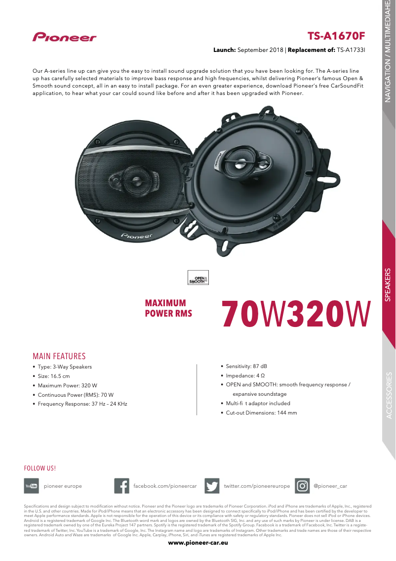 Page 1 de la notice Manuel utilisateur Pioneer TS-A1670F