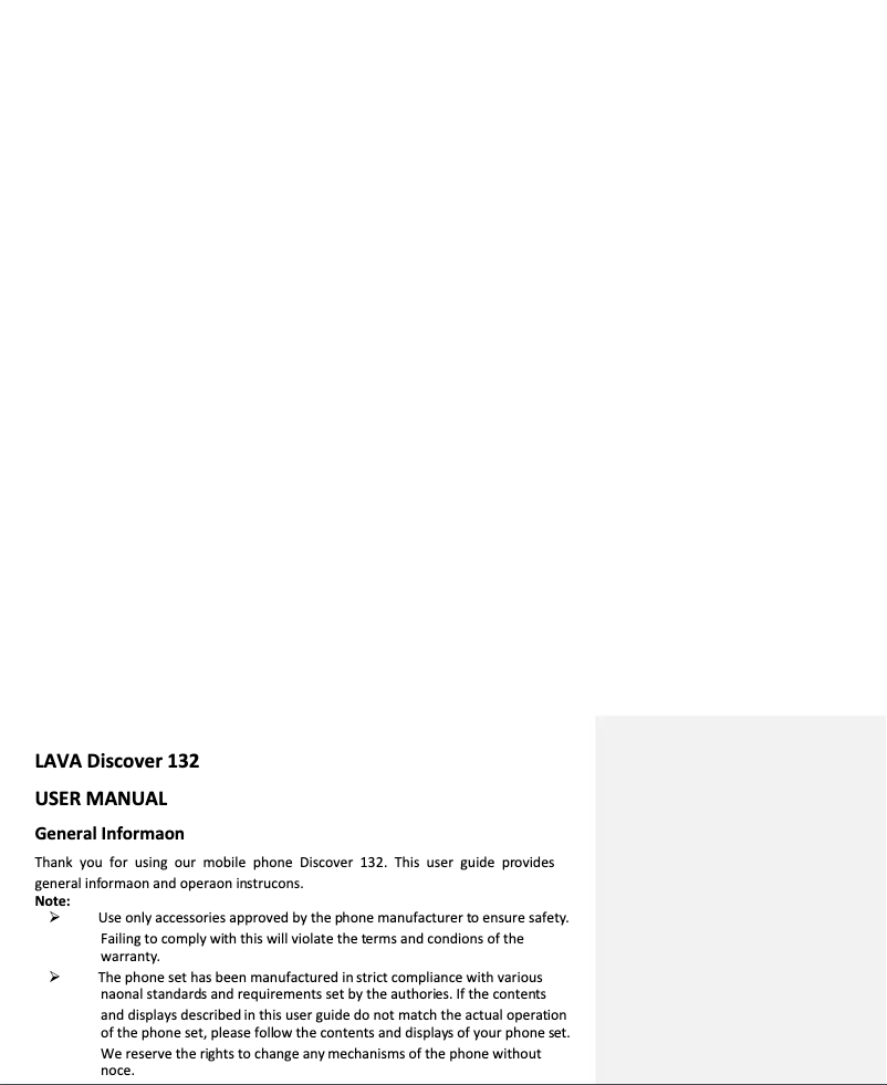 Page 1 de la notice Manuel utilisateur Lava Discover 132