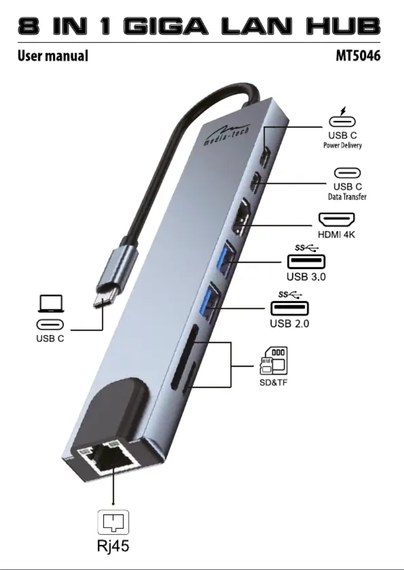 Image de la première page du manuel de l'appareil GIGA LAN HUB MT5046