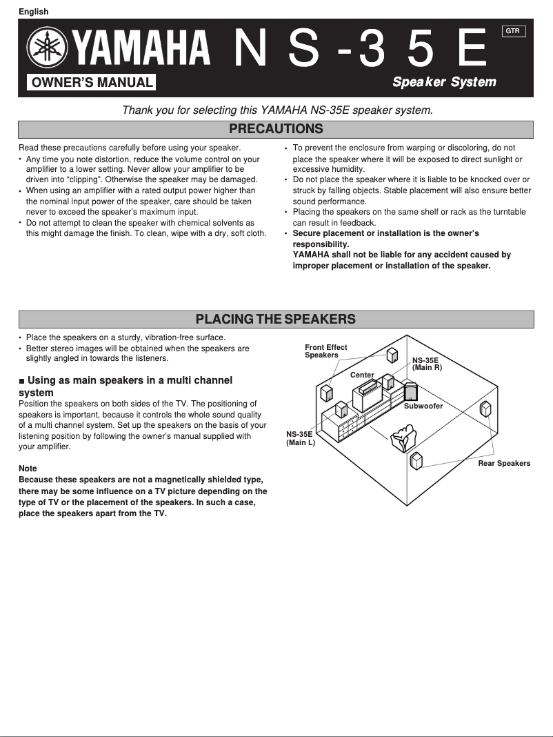 Page n°1 - Manuel utilisateur Yamaha NS-35E