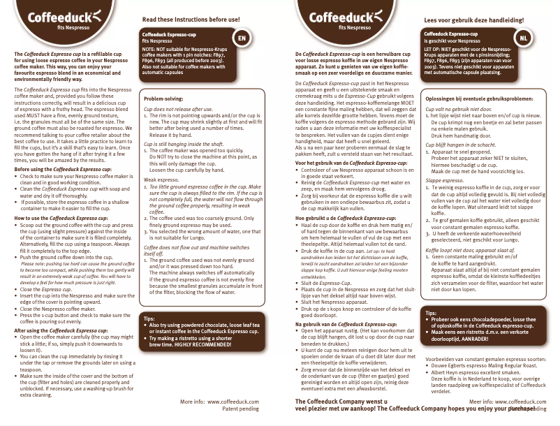 Page 1 de la notice Manuel utilisateur ECOPAD COFFEEDUCK