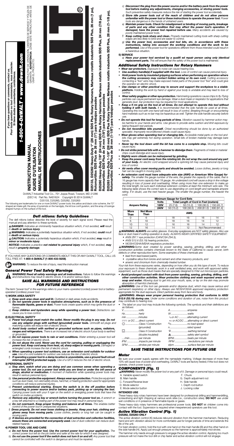 Page 1 de la notice Manuel utilisateur DeWalt D25133K