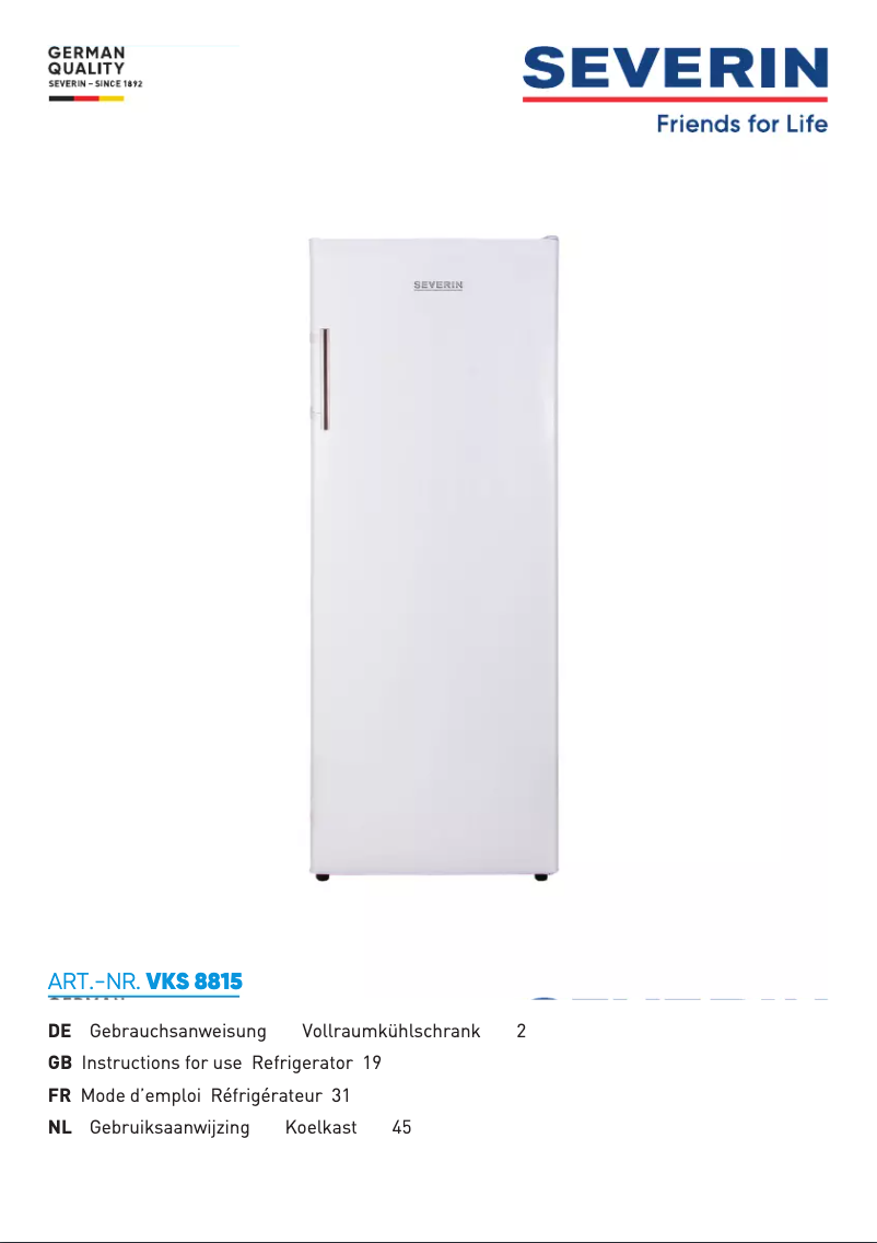 Page n°1 - Manuel utilisateur Severin VKS 8815