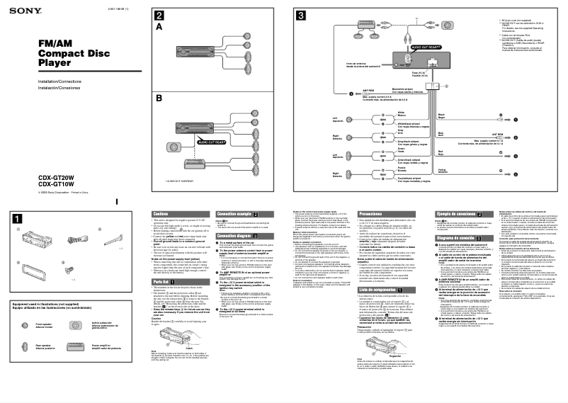 Page 1 de la notice Guide d'installation Sony CDX-GT10W