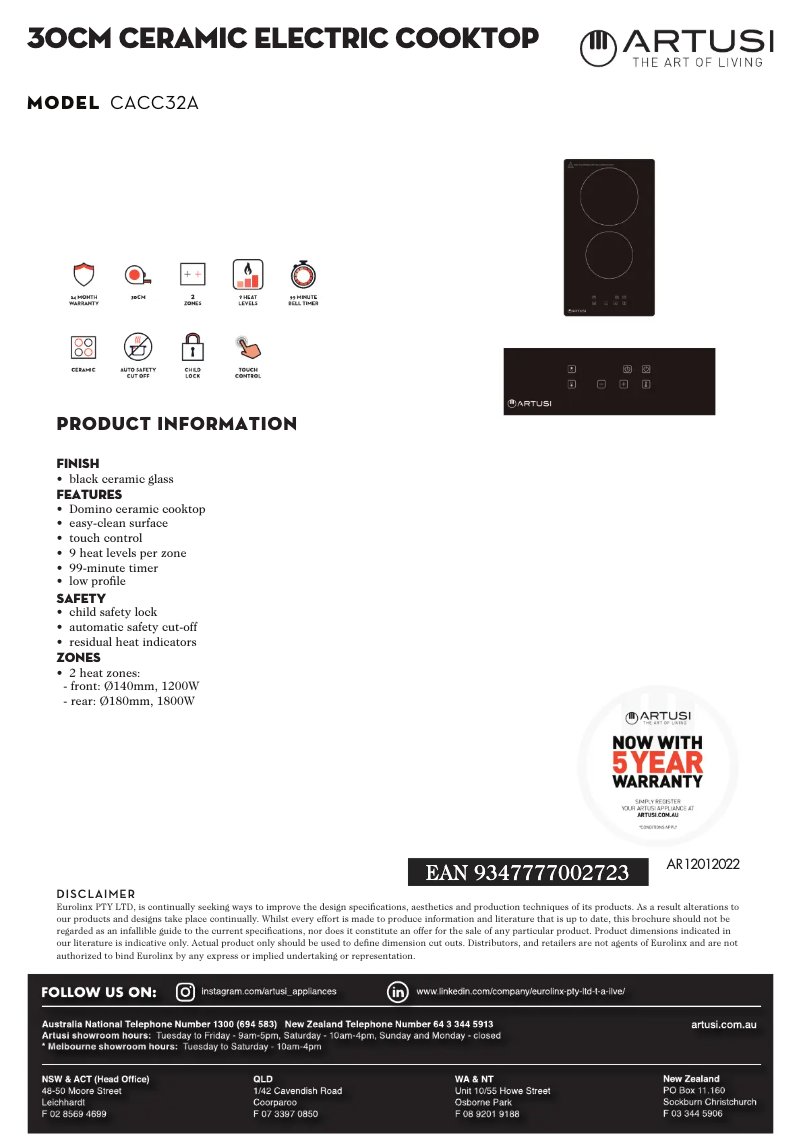 Page n°1 - Fiche technique Artusi CACC32A