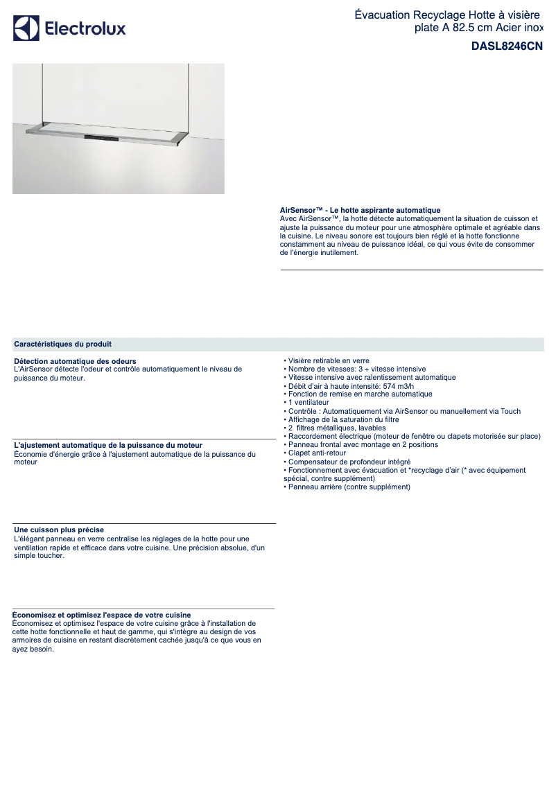 Página 1 del manual Ficha técnica Electrolux DASL8246CN