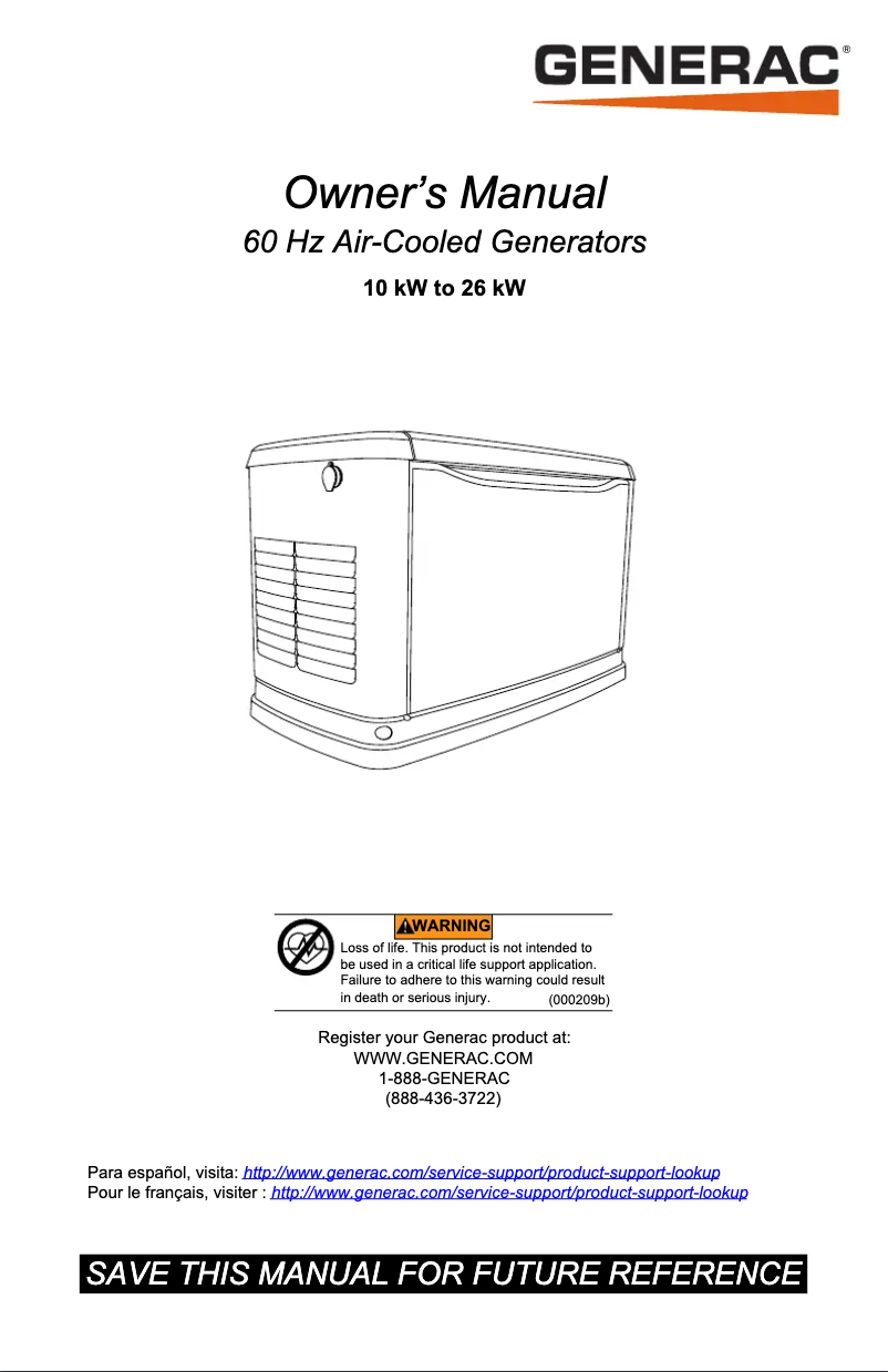 Page n°1 - Manuel utilisateur Generac G0072101