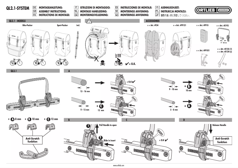Page n°1 - Manuel utilisateur Ortlieb Bike-Packer Plus QL2.1