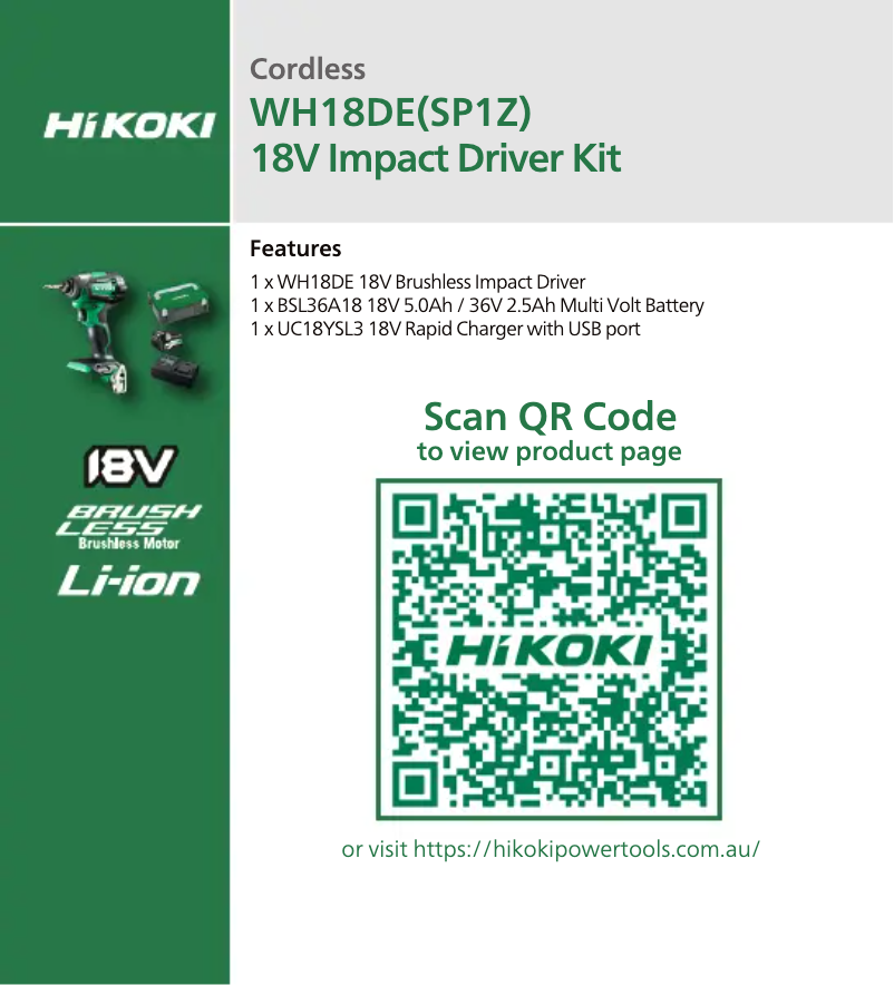 Page 1 de la notice Fiche technique HiKOKI WH18DE