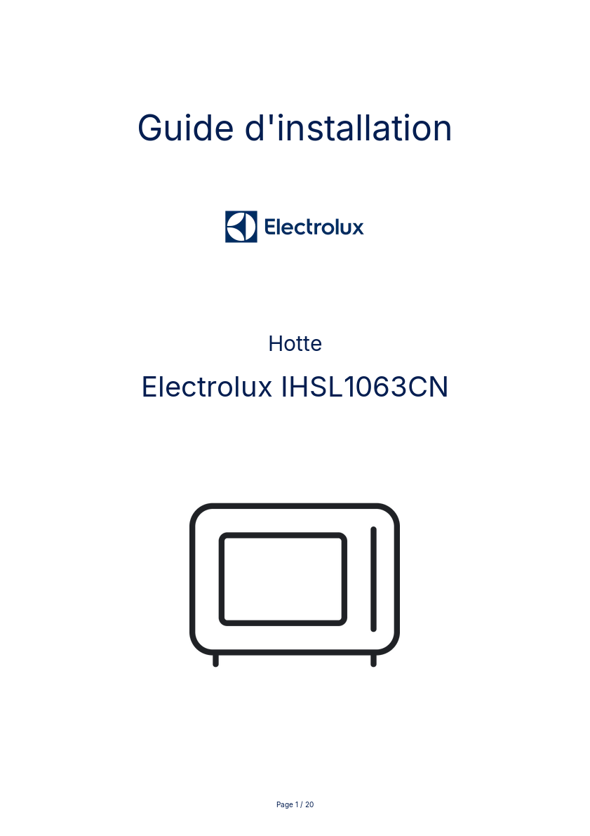 Page n°1 - Guide d'installation Electrolux IHSL1063CN