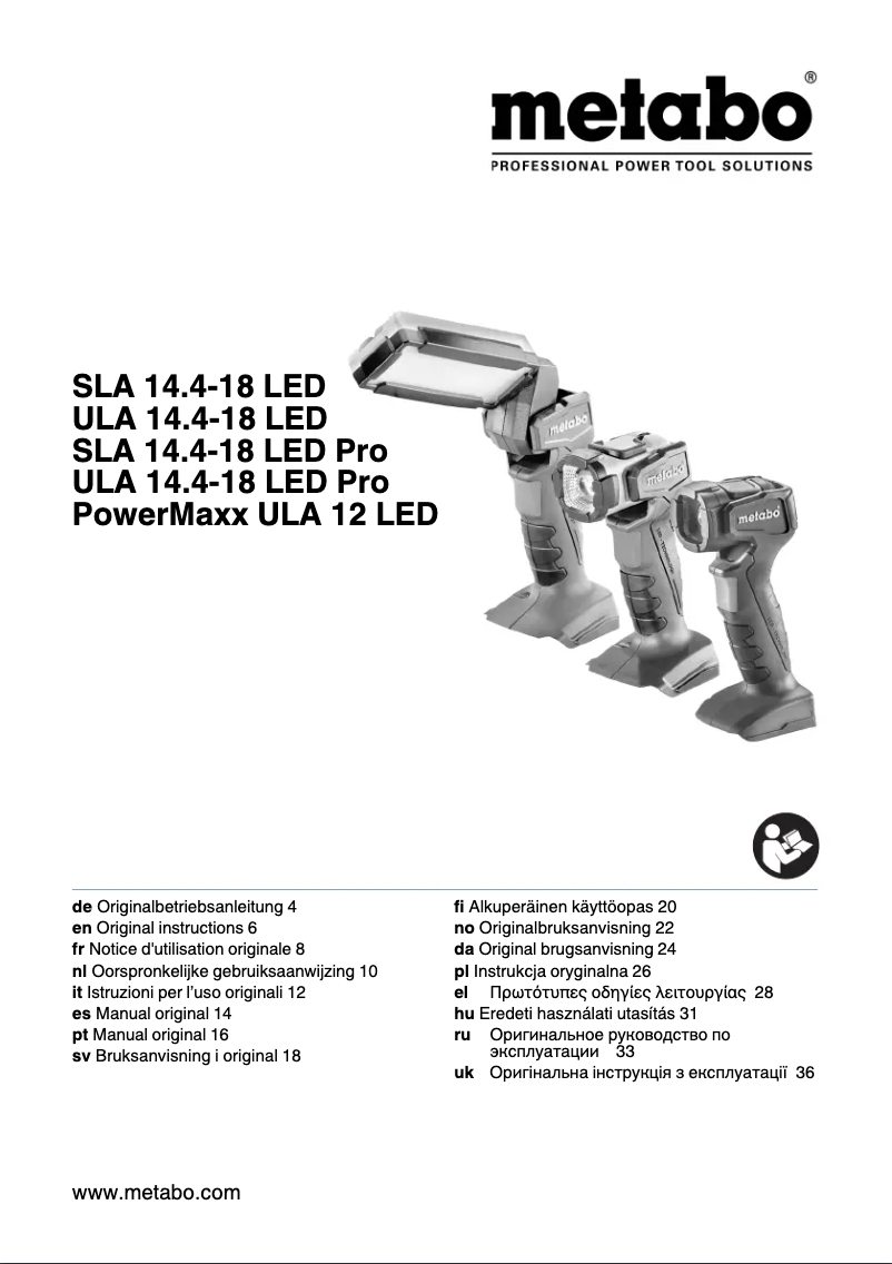 Page 1 de la notice Manuel utilisateur Metabo SLA 14.4-18 LED Pro