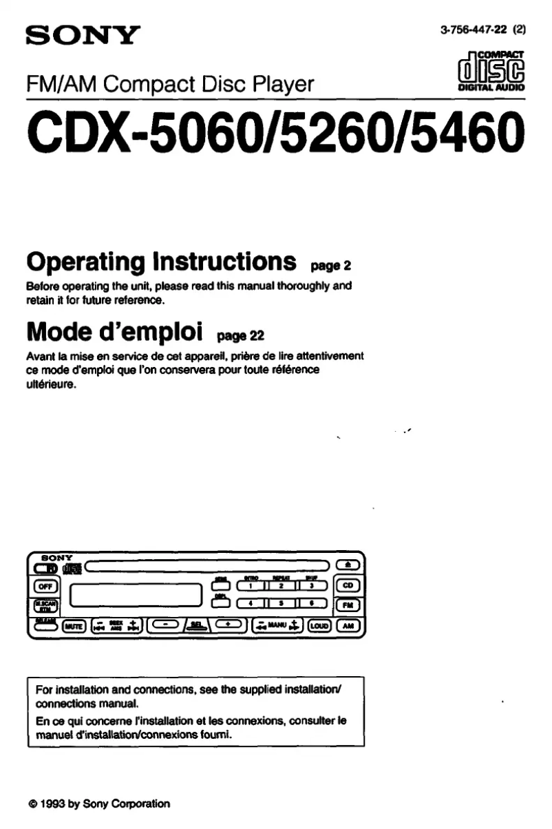 Page 1 de la notice Manuel utilisateur Sony CDX-5260