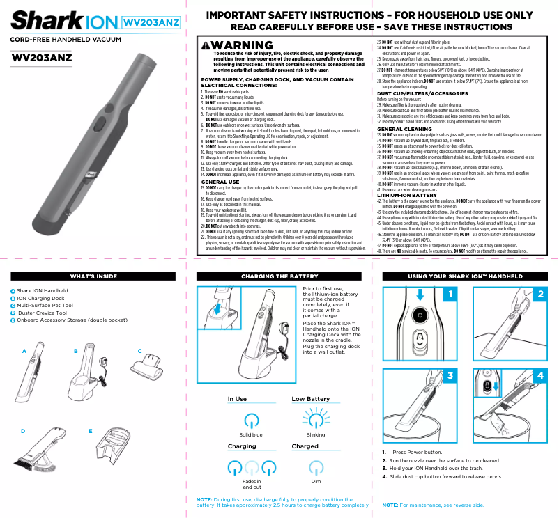 Page 1 de la notice Manuel utilisateur Shark ION WV203ANZ