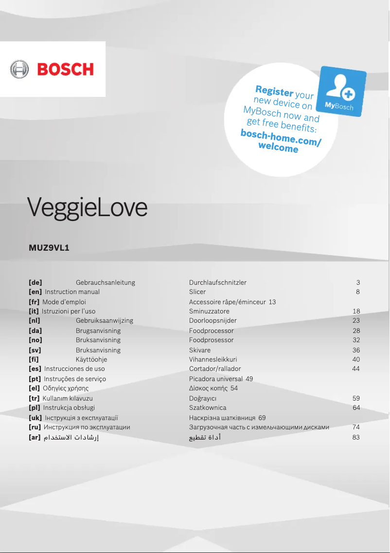 Page 1 de la notice Manuel utilisateur Bosch MUZ9VL1