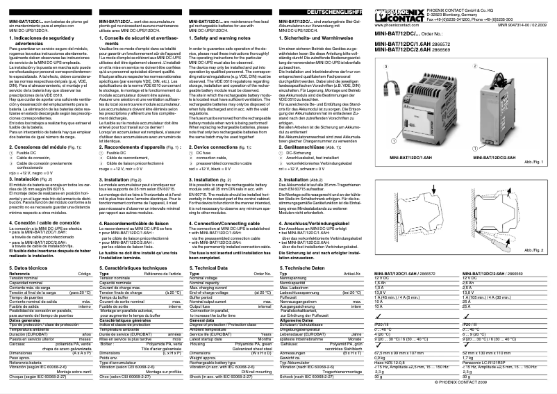 Page 1 de la notice Manuel utilisateur Phoenix Contact MINI-BAT/12DC/2.6AH