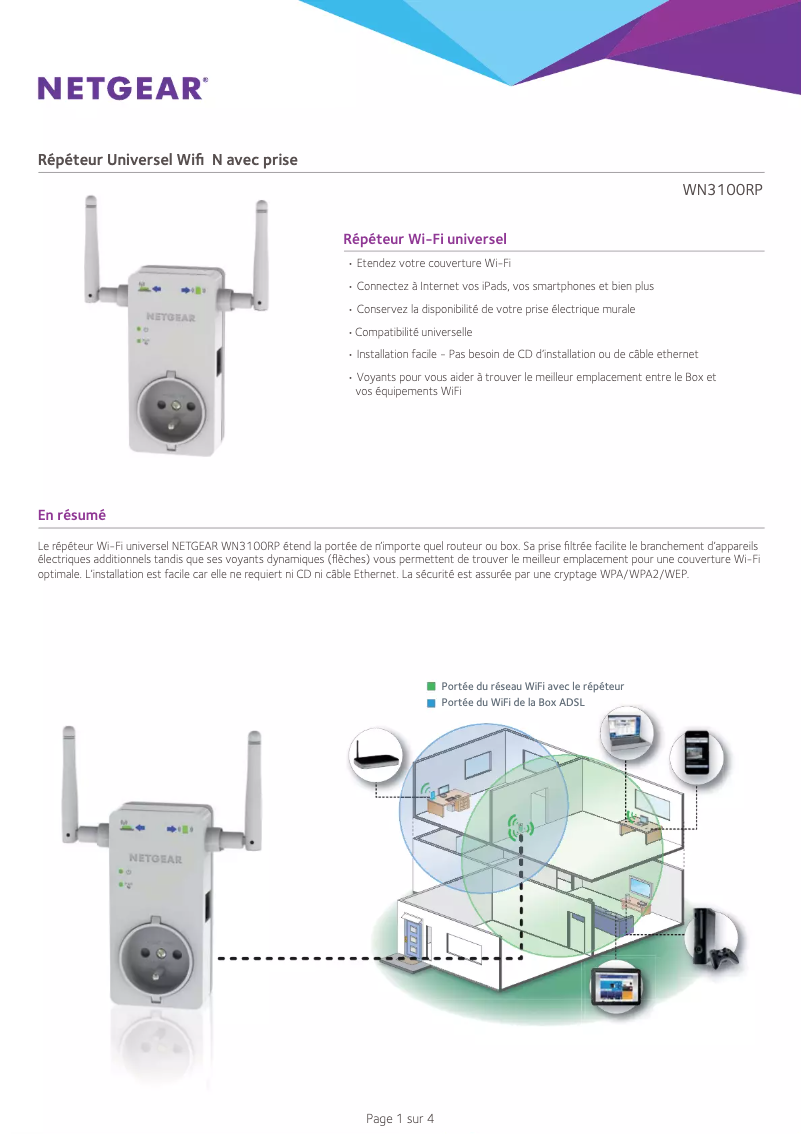 Page n°1 - Fiche technique Netgear WN3100RP