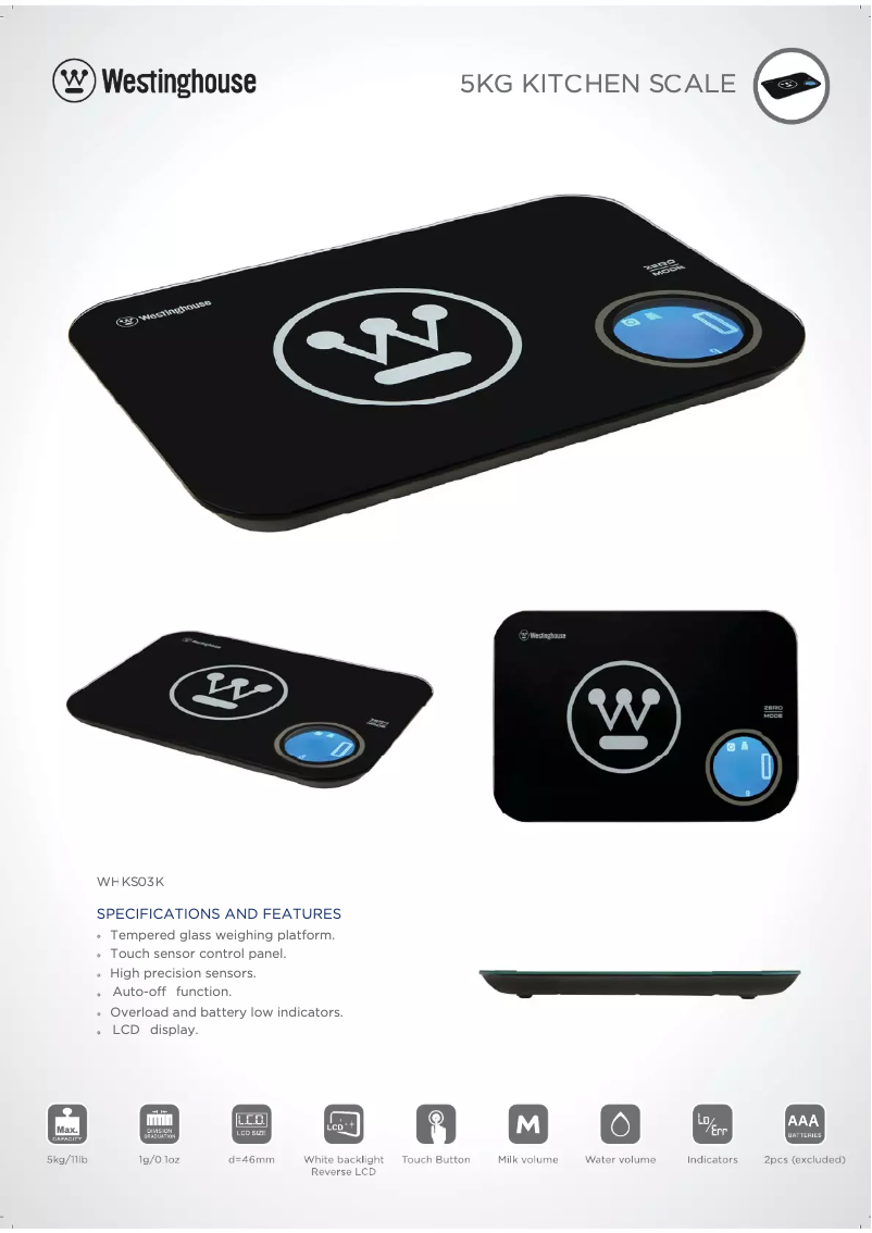 Page 1 de la notice Fiche technique Westinghouse WHKS03K