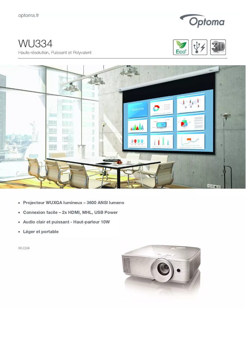 Página 1 del manual Ficha técnica Optoma WU334