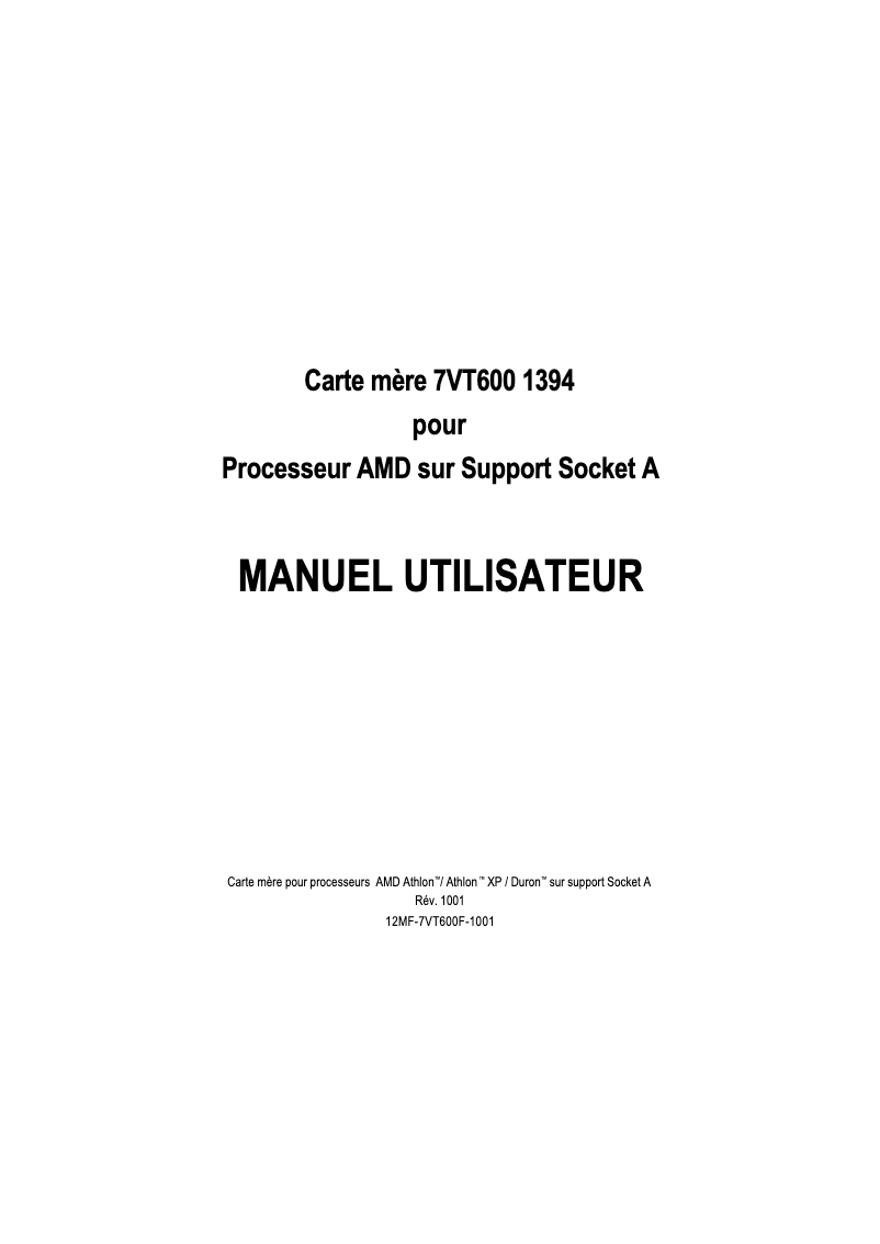Page n°1 - Manuel utilisateur Gigabyte GA-7VT600 1394