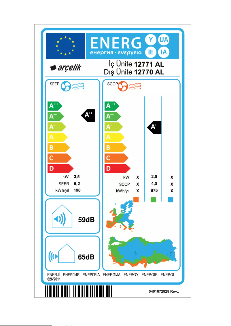 Page 1 de la notice Manuel utilisateur Arçelik 12770 AL